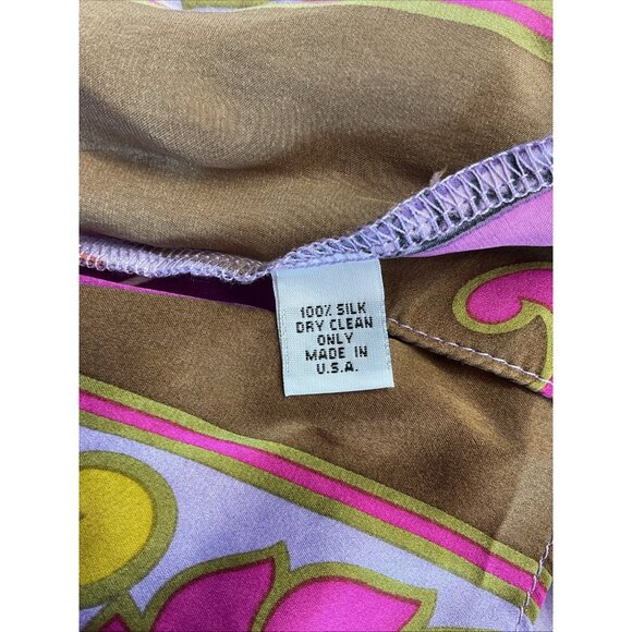Alice &‎ Trixie Silk colorful 70's Blouse Top 3/4 Sleeve Size L cold shoulder - Picture 7 of 10